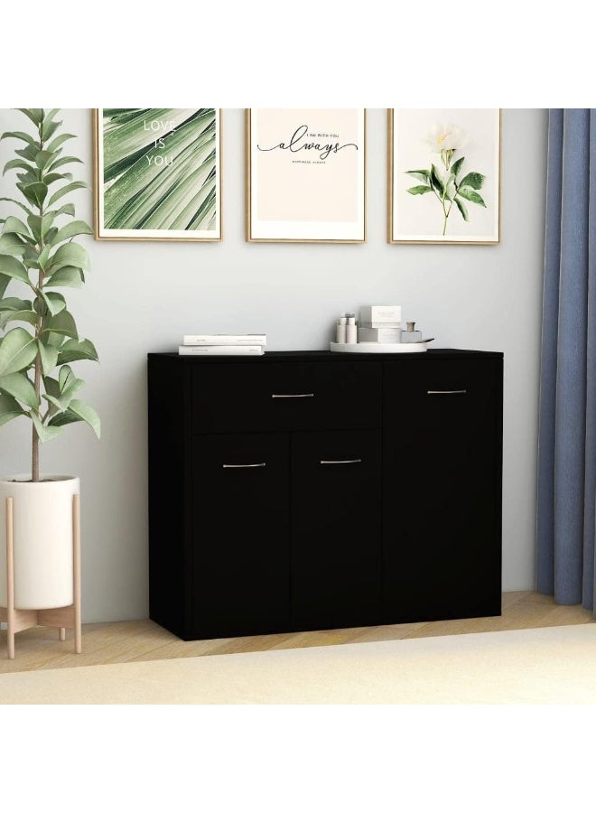 فيداكسل خزانة جانبية ذات ادراج للتخزين مع 3 ابواب ودرج واحد لغرفة المعيشة والمنزل بلون اسود مقاس 88 × 30 × 70 سم، خشب مُصنع - Image 2